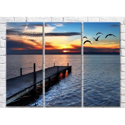 Pictură Rainbow Sea pier and birds at sunset (3469156)