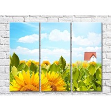 Картина Rainbow Sunflower garden and a house on the horizon (500469)