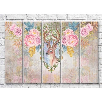 Pictură Rainbow Deer on a vintage background of roses (3551888)