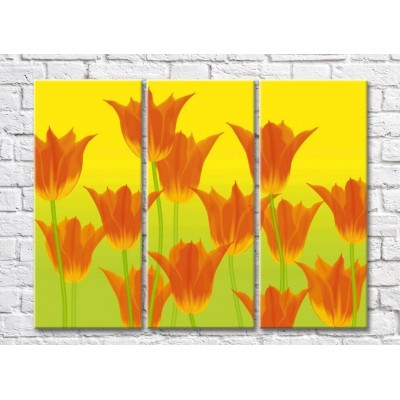 Pictură Rainbow Orange tulips on yellow background (500495)