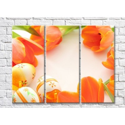 Pictură Rainbow Orange tulip flowers and easter eggs (500498)