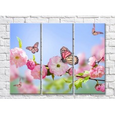 Картина Rainbow Motley butterflies and sakura branch on a blue sky background (500514)