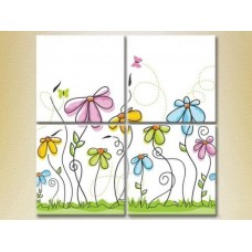 Pictură Rainbow Polyptych Butterflies and Flowers (2230523)