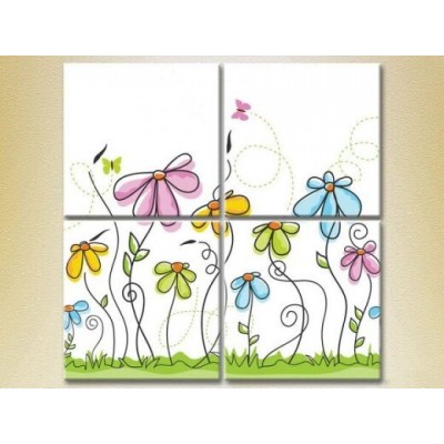 Pictură Rainbow Polyptych Butterflies and Flowers (2230523)