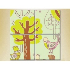 Pictură Rainbow Polyptych Trees and Birds 01 (2230551)