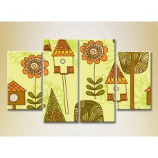 Pictură Rainbow Polyptych Trees and Birdhouses 02 (2230574)