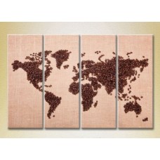 Pictură Rainbow Polyptych Coffee Beans World Map (2220256)