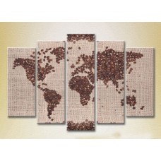 Pictură Rainbow Polyptych Coffee Beans World Map 02 (2224594)