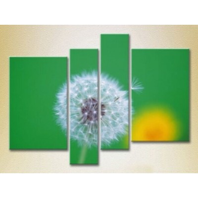 Pictură Rainbow Polyptych Dandelion on a green background (2932317)