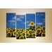 Pictură Rainbow Polyptych Field of sunflowers (1150544)