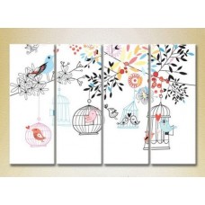 Pictură Rainbow Polyptych Birds Cages and Trees 01 (2230577)