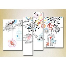 Pictură Rainbow Polyptych Birds Cages and Trees 02 (2230578)