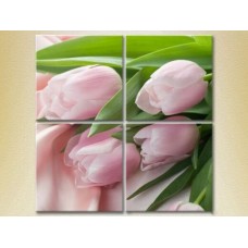 Картина Rainbow Polyptych Pink tulips on silk fabric (2932349)