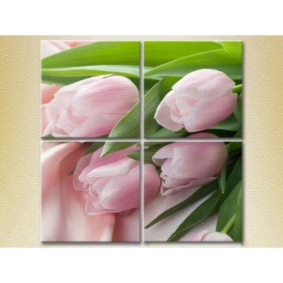 Картина Rainbow Polyptych Pink tulips on silk fabric (2932349)