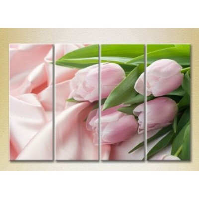 Pictură Rainbow Polyptych Pink tulips on silk fabric 01 (2932350)