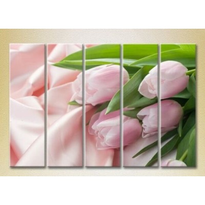 Картина Rainbow Polyptych Pink tulips on silk fabric 05 (2932875)