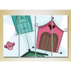 Pictură Rainbow Polyptych Birdhouses and Birds 01 (2230600)