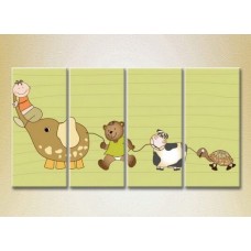 Pictură Rainbow Polyptych Elephant bear cub ladybug and turtle (2230643)