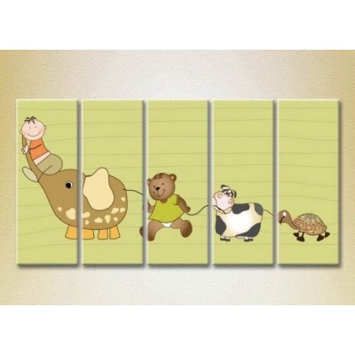 Картина Rainbow Polyptych Elephant bear cub ladybug and turtle 01 (2231807)