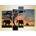 Pictură Rainbow Polyptych Elephants sunset in Africa (2222235)