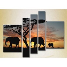 Картина Rainbow Polyptych Elephants sunset in Africa 02 (2224641)