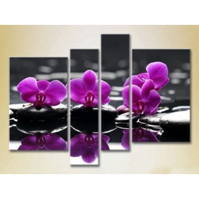 Pictură Gallerix Polyptych Purple orchids on stones (2932362)