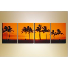 Pictură Gallerix Polyptych of palm trees at sunset (1409544)