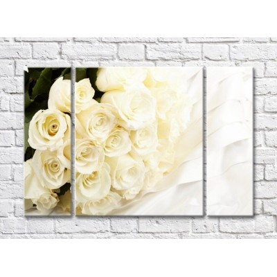 Pictură Gallerix Lush bouquet of roses on white silk (500551)