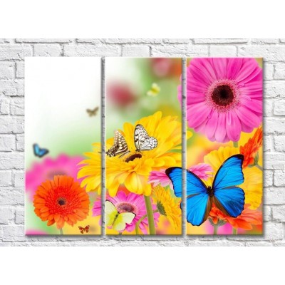 Pictură Gallerix Multicolored gerberas and butterflies (500559)