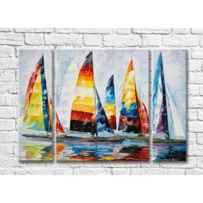 Pictură Gallerix Multicolored sailboats and their reflection in the water (35110204)