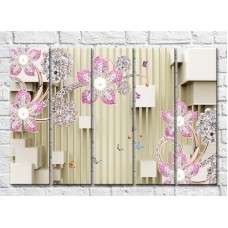 Картина Gallerix Pink jewelry made of flowers on a beige background with cubes (3551883)