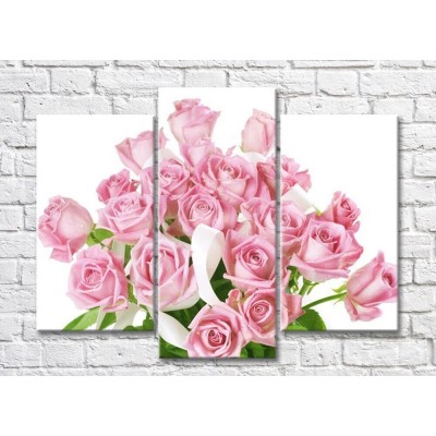 Pictură Gallerix Pink roses in a bouquet on a white background (500585)