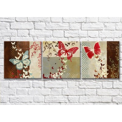 Pictură Gallerix Triptych of butterflies on an abstract background (500681)