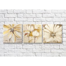 Pictură Gallerix Triptych of beige and gold flowers drawing (500682)