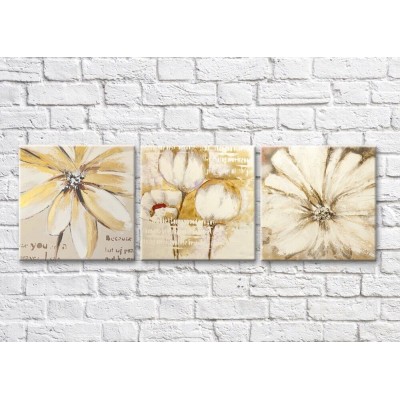 Pictură Gallerix Triptych of beige and gold flowers drawing (500682)