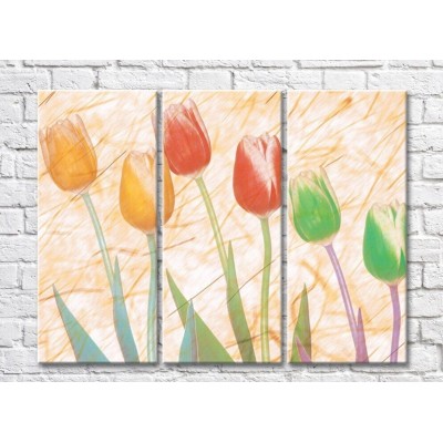 Картина Gallerix Triptych of multicolored tulips on a beige abstract background (500705)