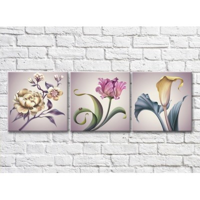 Картина Gallerix Triptych of flowers on a lilac background (500722)