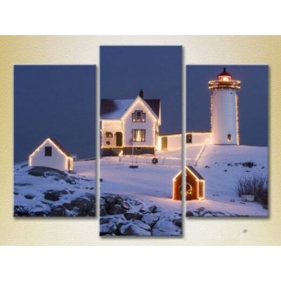 Pictură Gallerix Triptych Christmas Lighthouse 01 (2181120)