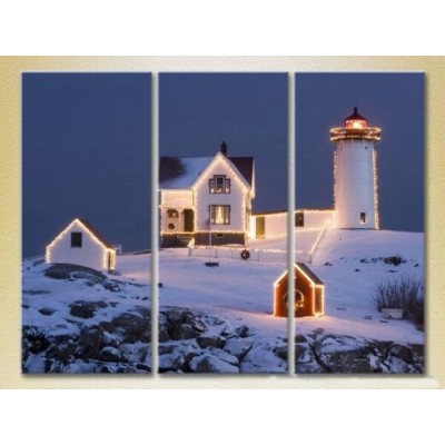 Pictură Gallerix Triptych Christmas Lighthouse 02 (2181121)