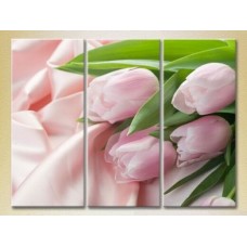 Pictură Gallerix Triptych Pink tulips on silk fabric (2699463)