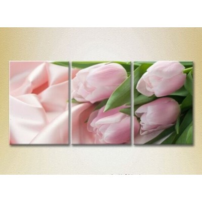 Pictură Gallerix Triptych Pink tulips on silk fabric 01 (2699464)