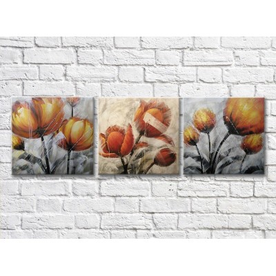 Pictură Gallerix Triptych with orange tulips oil paintings (500727)