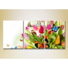 Pictură Gallerix Triptych Tulips and Butterflies (2699457)