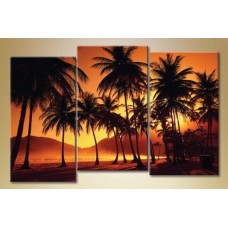 Pictură Gallerix Triptych of palm trees at sunset (1529821)