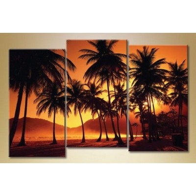 Pictură Gallerix Triptych of palm trees at sunset (1529821)