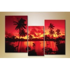 Pictură Gallerix Triptych of palm trees at sunset 2 (1529814)