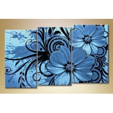 Pictură Gallerix Triptych blue abstract flowers (1563271)