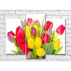 Pictură Gallerix Triptych bouquet of colorful tulips (500732)