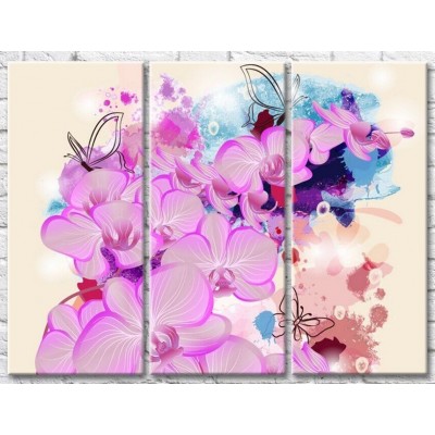 Pictură Gallerix Floral abstraction with branches of pink orchids and butterflies (500804)