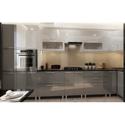 Кухонный гарнитур Bafimob Corner (High Gloss) 4.1x0.9m Eco +tandembox Grey/White